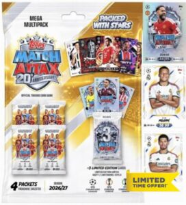 Topps Match Attax 26/27 – Mega Multipack 2027 35 Trading Soccer Cards 4 Boosters + 3 Limited Editions