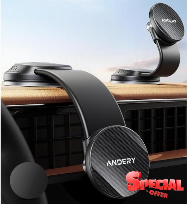 ANDERY Car Phone Holder for MagSafe [360° Adjustable Memory Alloy Arm | 2400gf Strongest Magnetic Power] Bendable Desk & Car Mount