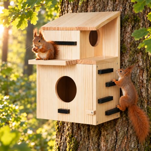Large Wooden Squirrel Nesting Box Dual-Level Design