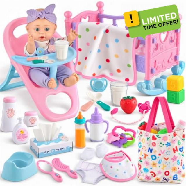 12" Baby Doll Set with Crib