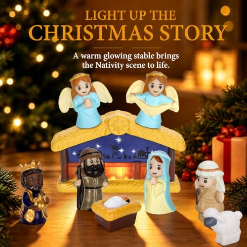 24-Piece Christmas Nativity Playset with Lights Kids Nativity Set with Holy Family