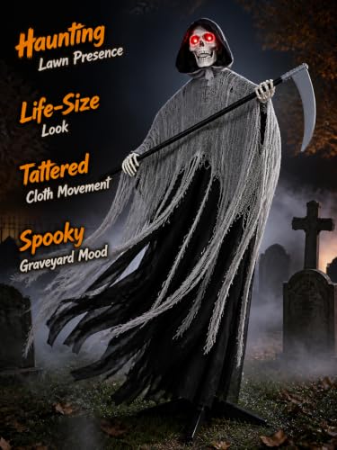 and a plastic scythe create a complete graveyard focal point.