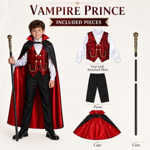 Halloween Party Dracula Vampire Costumes with Cane Prop Cosplay for Kids