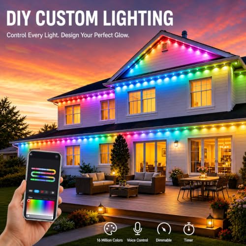 Music Sync & Smart Control dimmable Outdoor Permanent Christmas Lights (Two 150ft Rolls)