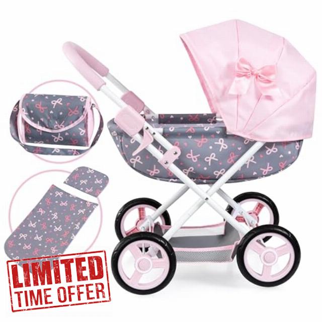 Bayer Design Cosy Doll Pram - Pink Stroller with Bag