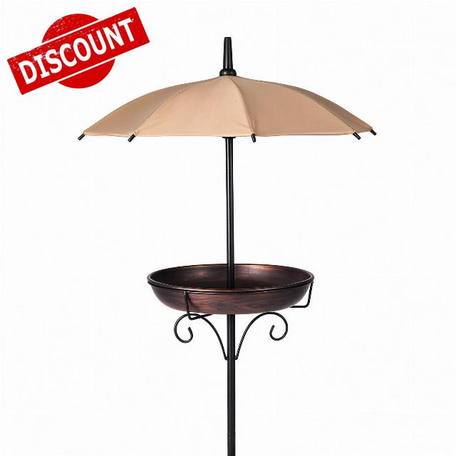 Metal Bird Bath with Umbrella for Shade