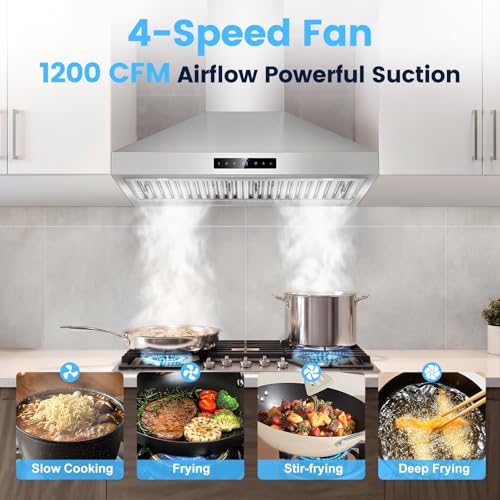 1200 CFM Stainless Steel Stove Vent Hood 4-Speed Gesture Sensing & Touch Control