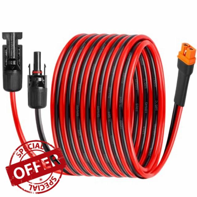 Solar to XT60i Cable - 10AWG 30FT Solar Panel to XT60i Extension Cable                                                          30 Feet | XT60i Adapter Connector | Tinned Copper | XT60i-F | for Portable Power Station Generator | Weatherproof | 10 Gauge