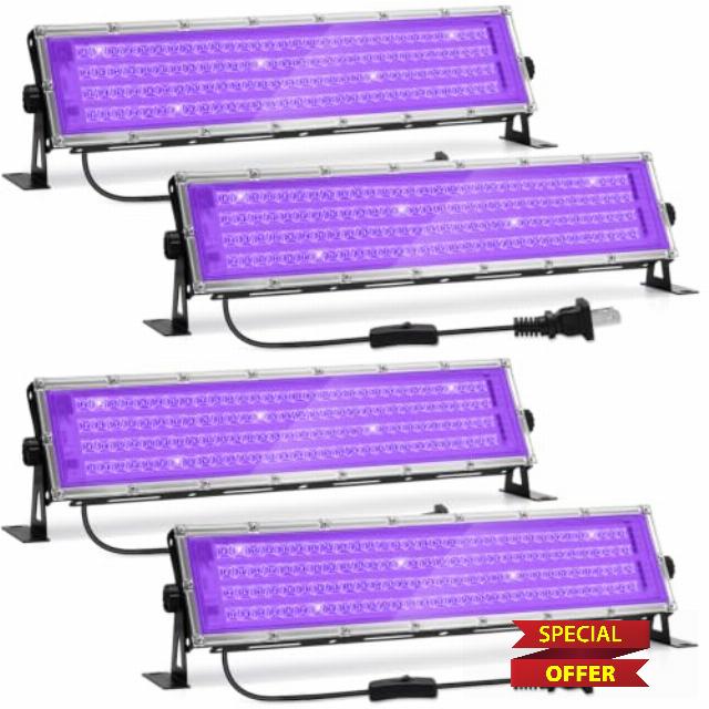 200W Black Lights - Super Bright Black Light Bars Strong LED Black Light for Glow Party High Power Blacklight Bars for Body Paint Wall Art Photography Neon Tapestry Party Halloween (4 Pack)