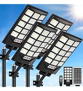 4-Pack Solar Street Lights Outdoor, 13000LM 6500K Waterproof LED Solar Flood Lights with Motion S...