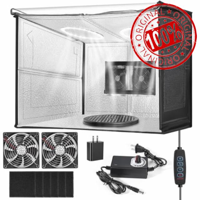 Airbrush Spray Booth Portabe - with LED Lights Turntable & Dual Exhaust Fans – Foldable Airbrush Paint Booth for Makeup