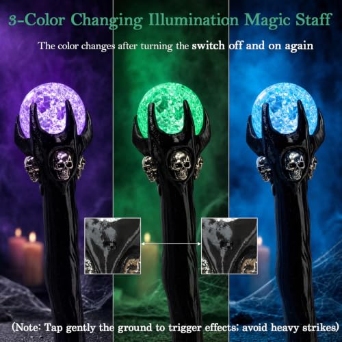 3-Color Cosplay Skull Cane with Flashing 39.4" Glowing Witch Staff Vintage Cane