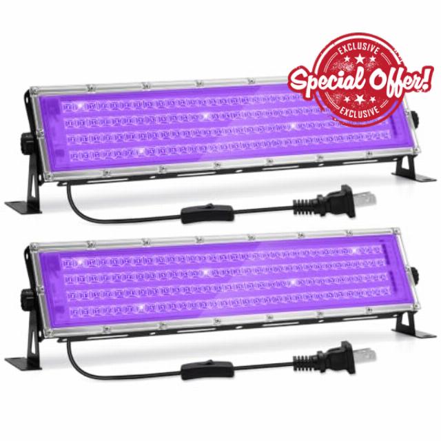 200W Black Lights - Super Bright Black Light Bars Strong LED Black Light for Glow Party High Power Blacklight Bars for Body Paint Wall Art Photography Neon Tapestry Party Halloween (2 Pack)