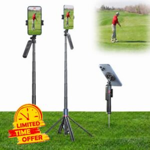 Golf Tripod Monopod Selfie Stick for Golf Swing Recording                                                          Adjustable Magnetic Golf Phone Holder