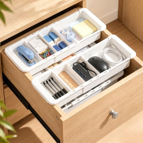 Adjustable 11.4-18.1" White Plastic Tray Deep Drawers