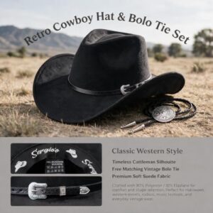 Shapeable Wide Brim Felt Fedora Hat                                                          Faux Suede Classic Cowgirl Hats Women with Bolo Tie – for Rodeos