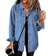 luvamia Denim Jacket for Women Oversized Button Down Casual Jean Shacket Jackets Long Sleeve Fray...