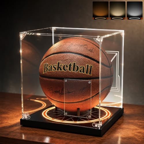 Clear Basketball Case with Dual Light Basketball Stand Display with Card Display