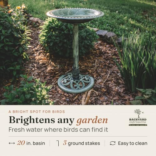 Resin Garden Birdbath with 3 Ground Stakes
