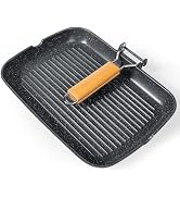 11 Inch Nonstick Grill Pan with Folding Handle,Square Grill Skillet | Grilling Pan with Pour...