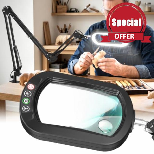 30X 12X Square Magnifying Glass with Light and Clamp