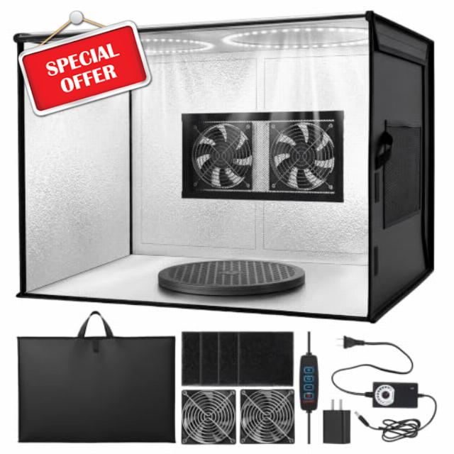 AELIVET Airbrush Booth with Dual Fan Ventilation & Adjustable LED Light                                                          24x16x16 Inch Portable Airbrush Booth