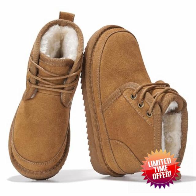 Project Cloud 100% Genuine Leather Kids Boots Fur-Lined Ankle Boots for Kid                                                          Water Resistant Winter Shoes for Kids - Lightweight Soft Memory Foam Insole - Warm Cushioned Cold Weather Outdoor Footwea
