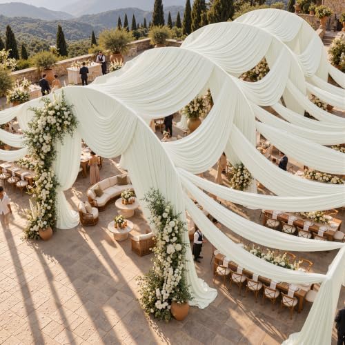 Wrinkle Free Thick Polyester 50ft Extra Long Wedding Draping Ivory Ceiling Curtains Arch Drapery for Birthday Party Canopy Tent Deco
