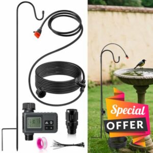 Auto Bird Bath for Backyard with Timer and Adjustable Drip Tube                                                          Automatic Water Control