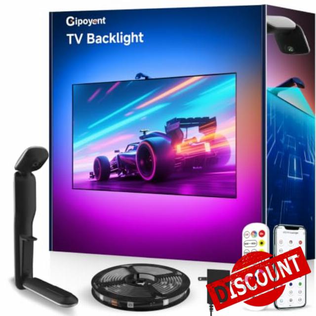 GIPOYENT 20.34FT TV LED Lights with Camera Sync to Screen for 65–100 in TV                                                          Smart App Control