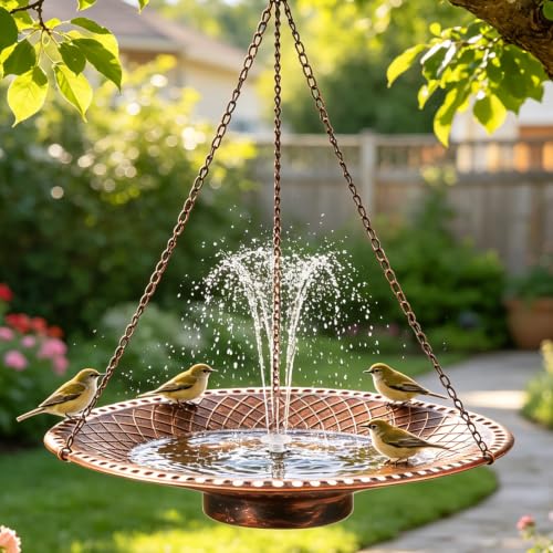 LED & Battery Hanging Birdbath Upgraded Solar Powered Bird Bath Fountain with Lights & Storage Battery