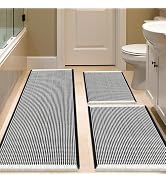 IM HOME Waffle Bath Mat Set Dark Green 3 Piece,Woven Modern Bath Rug Mats, Absorbent Non Slip Bat...