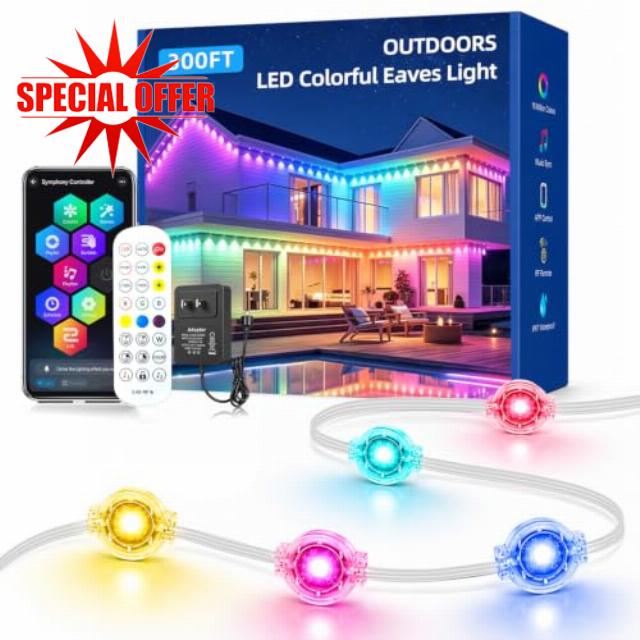 300ft Permanent Outdoor Lights RGB+IC LED Eaves Christmas Lights IP67 Waterproof