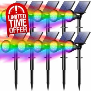 WELALO Solar Lights Outdoor Waterproof Flag Spotlights 10 Pack (Colored)                                                          7 Modes Color Changing Halloween Xmas Decorations Spotlights