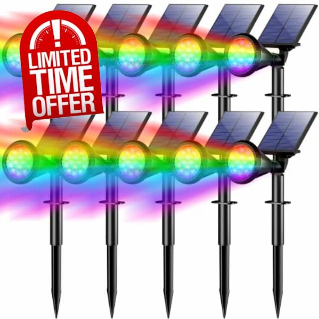 WELALO Solar Lights Outdoor Waterproof Flag Spotlights 10 Pack (Colored)                                                          7 Modes Color Changing Halloween Xmas Decorations Spotlights
