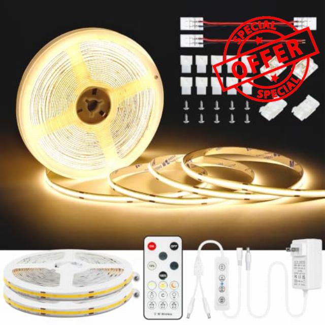 Wefomey 66ft COB LED Strip Light Warm White 3000K Dimmable DC 24V                                                          High Bright LED Strips with RF Remote