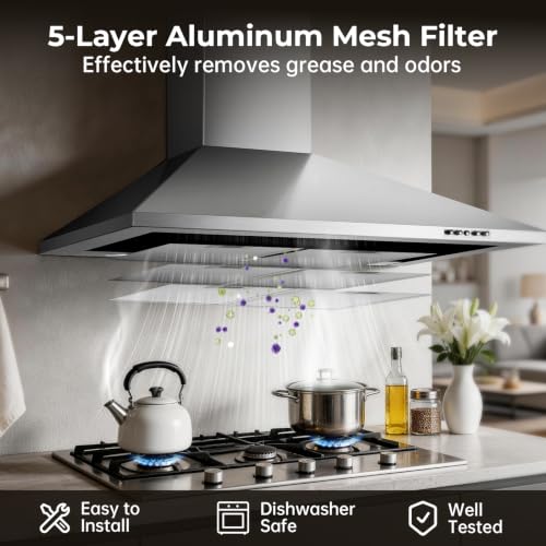 Stainless Steel Range Hood includes 2 Pcs Charcoal Filters