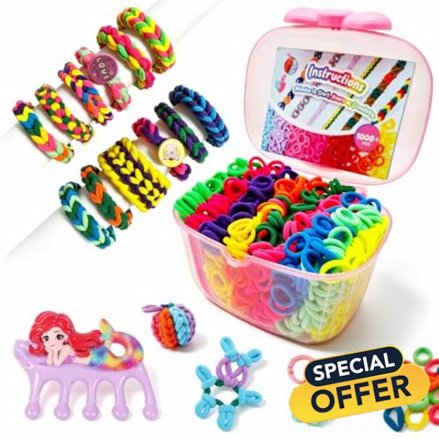 Girls Bracelet Making Kit - 1000+ Fluff Band Crafts for Kids Ages 6-12                                                          Mermaid Weaving Loom Fabric Rubber Bands to Make 30+ Friendship Bracelets