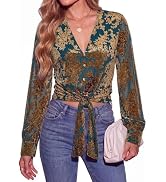 PRETTYGARDEN Women Double Lined Long Sleeve Shirts Tie Knot Front Crop Tops | Sheer Sleeves, Velv...