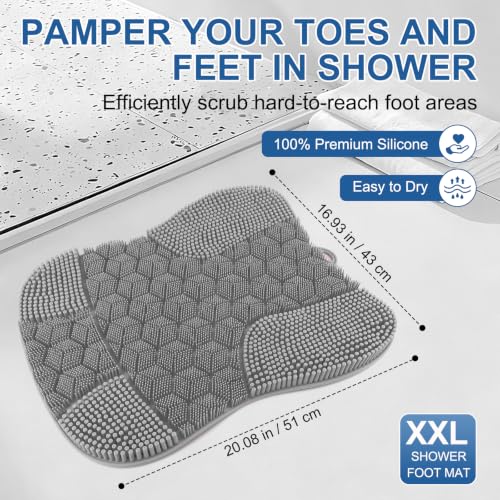 Wall-Mounted Foot Scrubber in Shower with Large Non-Slip Suction Cups