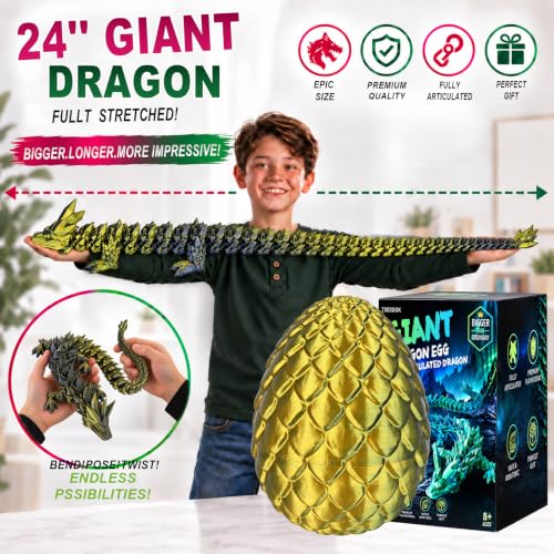 3D Printed Large Dragon Inside Crystal Egg Giant 24 Inch Size