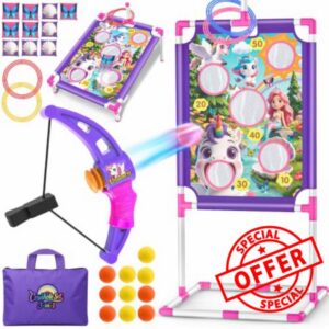Bean Bag Toss Game Cornhole Set Outdoor Shooting Game Toy For Kids Ages 3-8                                                          Unicorn Party Family Target Game Toddler Yard Beach Lawn Camping Outdoor Play Sports Toy Birthday Gift for 3-8 Year Old Girls