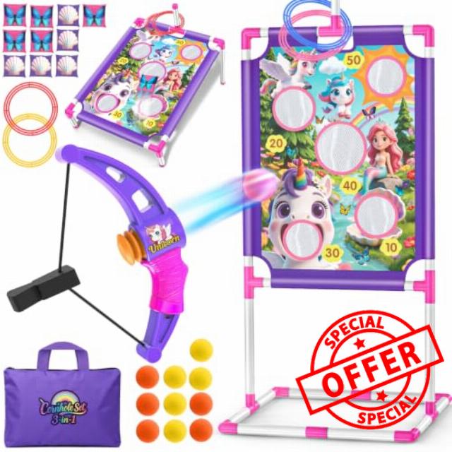 Bean Bag Toss Game Cornhole Set Outdoor Shooting Game Toy For Kids Ages 3-8                                                          Unicorn Party Family Target Game Toddler Yard Beach Lawn Camping Outdoor Play Sports Toy Birthday Gift for 3-8 Year Old Girls