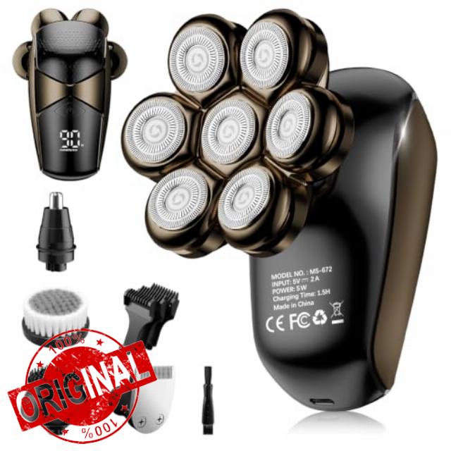 SHPAVVER Head Shavers for Bald Men: 5-in-1 IPX7 Waterproof Grooming Kit - 7D Floating Electric Razor with Magnetic Removable Head - Wet/Dry Shaving - LED Display - Type-C Fast Charging