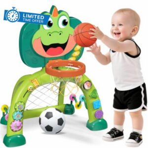 Marstone Toddler Basketball Hoop & Soccer Goal Toys for Boys 1-3 Years Old                                                          Light Up Sports Activity Playset for Kids