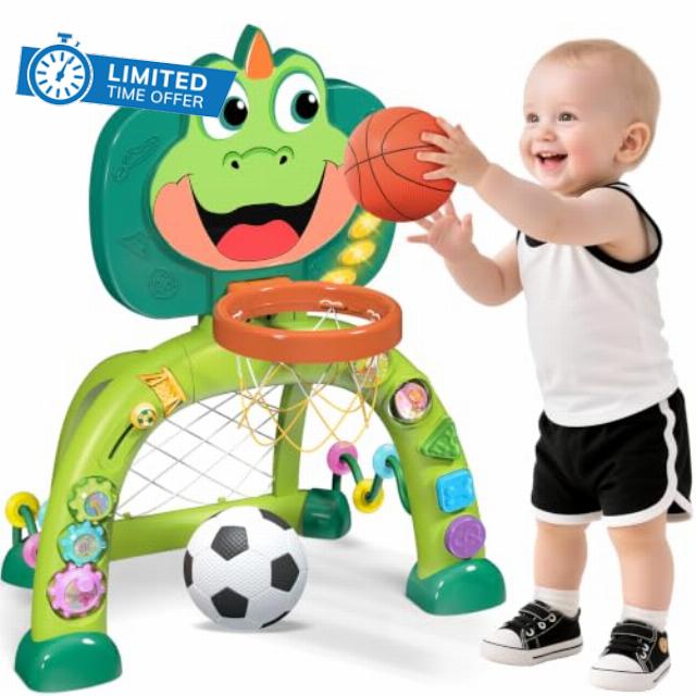 Marstone Toddler Basketball Hoop & Soccer Goal Toys for Boys 1-3 Years Old                                                          Light Up Sports Activity Playset for Kids
