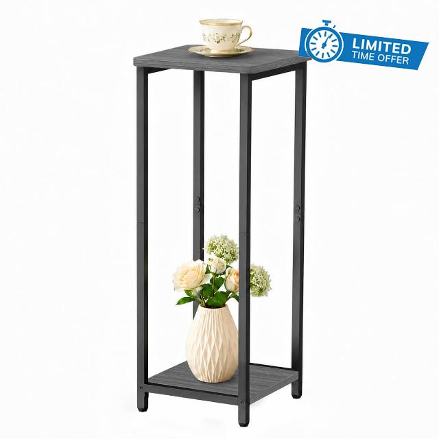 10" Wide Square Drink Table with Adjustable Feet - 2-Tier Small Side Table for Apartments