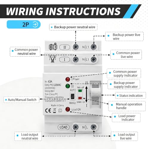 Dual Auto Power Electrical Selector Switch DIN Rail Mou