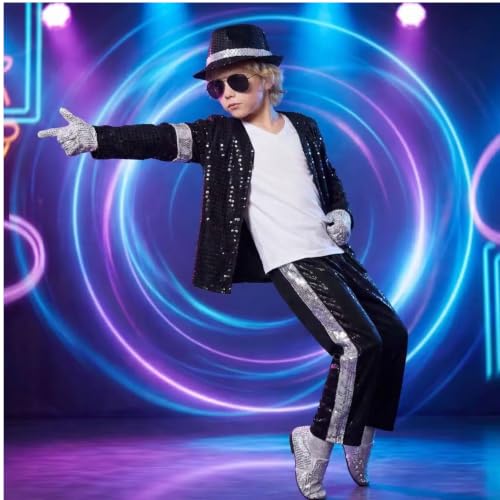 80s Retro Pop Stage Black Sequin Jacket Outfit Set Seven-piece set