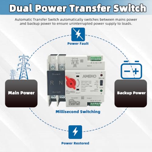 2P 100A 110V 50/60Hz Dual Power Transfer Switch for Home Generator
